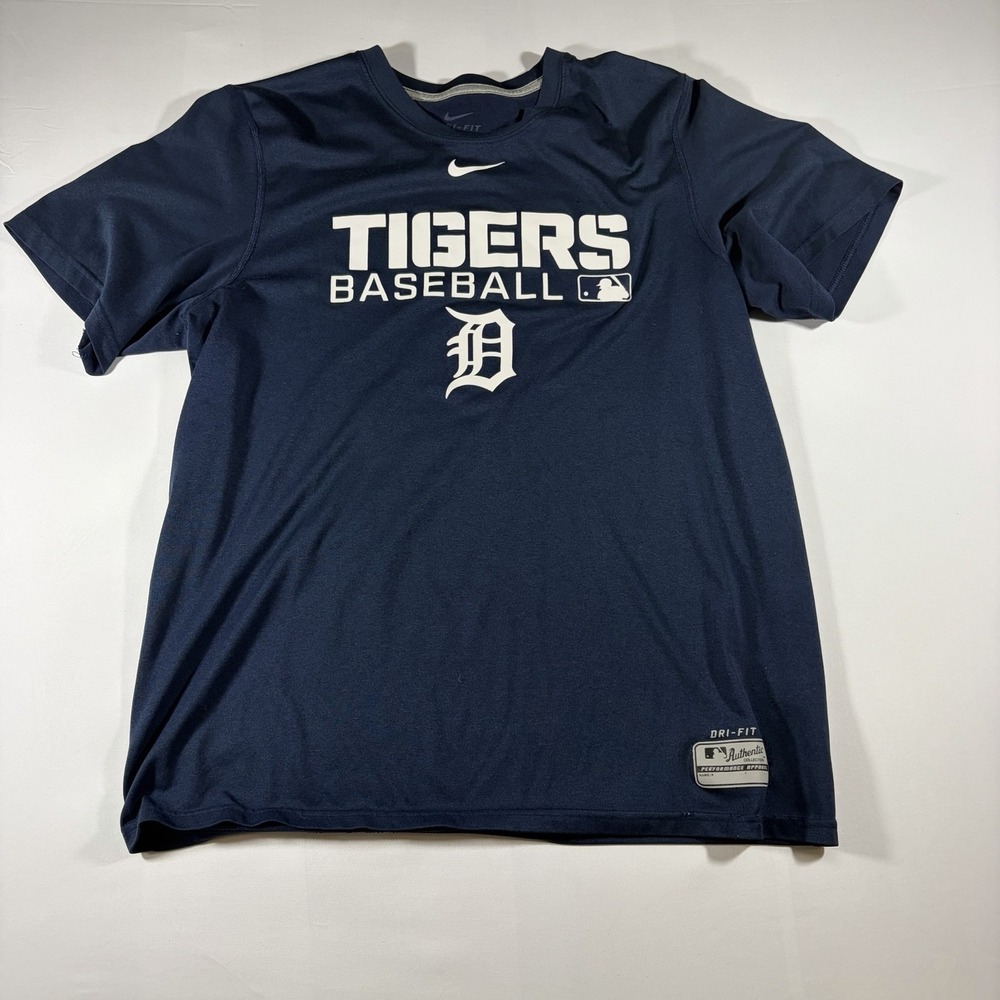 NIKE Dri-Fit Detroit Tigers Men's T-Shirt-Size Medium Dark Blue Authentic MLB